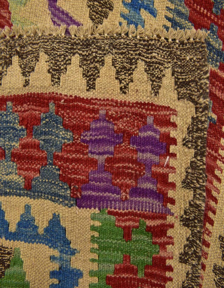 Detail image of 3' 2 x 6' 6  Hand Woven Kilim Maymana Wool Runner Rug