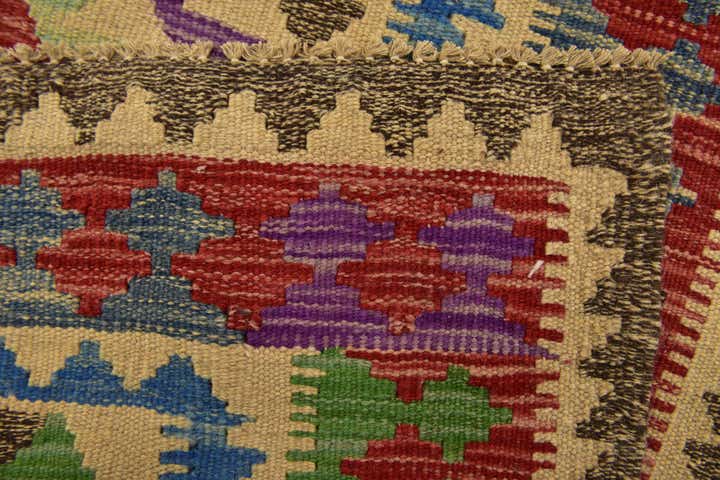 3' 2 x 6' 6 Hand Woven Kilim Maymana Wool Runner Rug