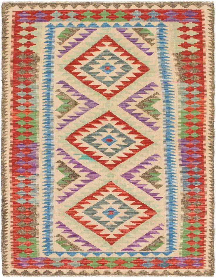 Detail image of 3' 2 x 6' 6 Hand Woven Kilim Maymana Wool Runner Rug
