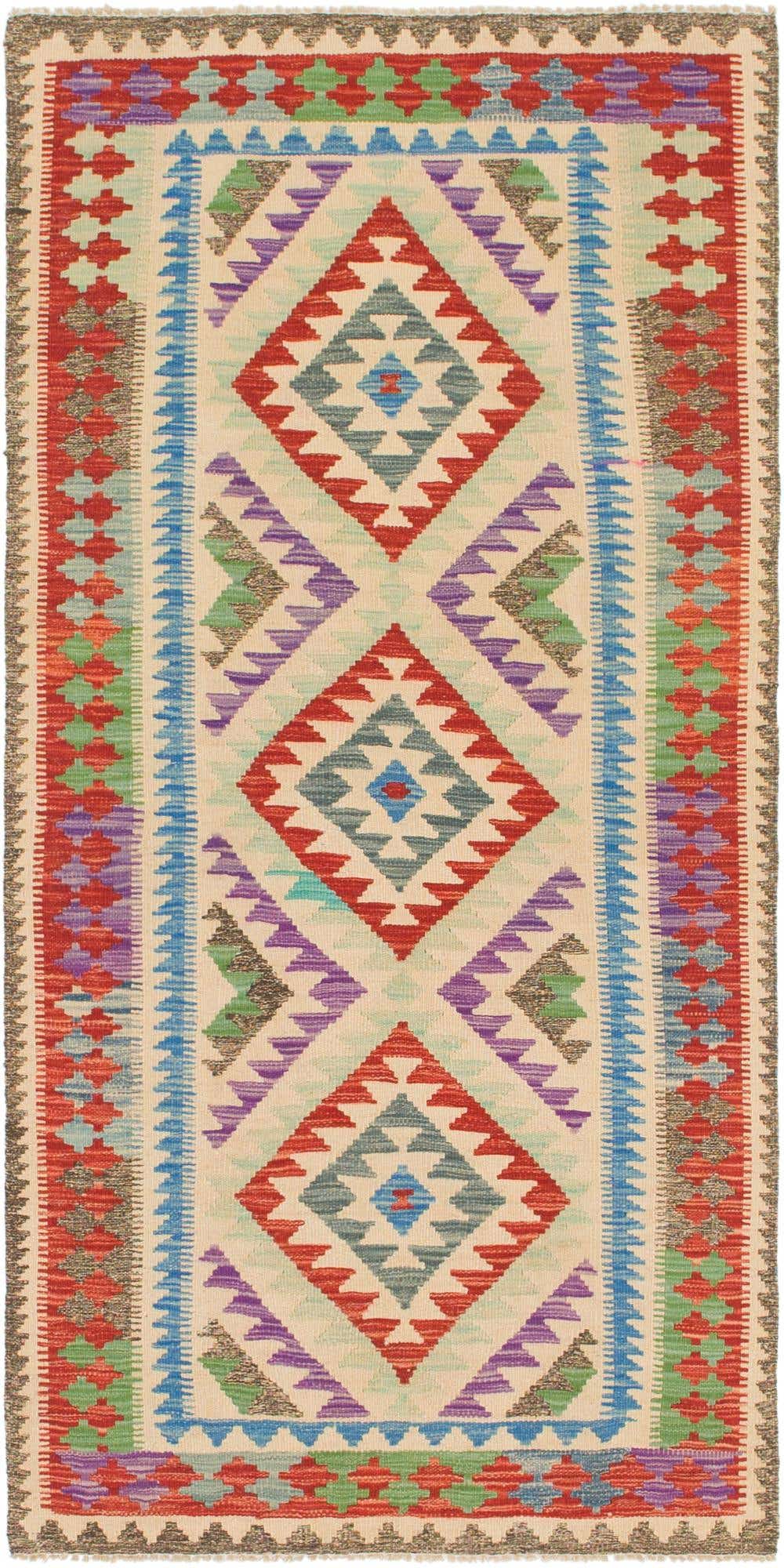 3' 2 x 6' 6 Hand Woven Kilim Maymana Wool Runner Rug