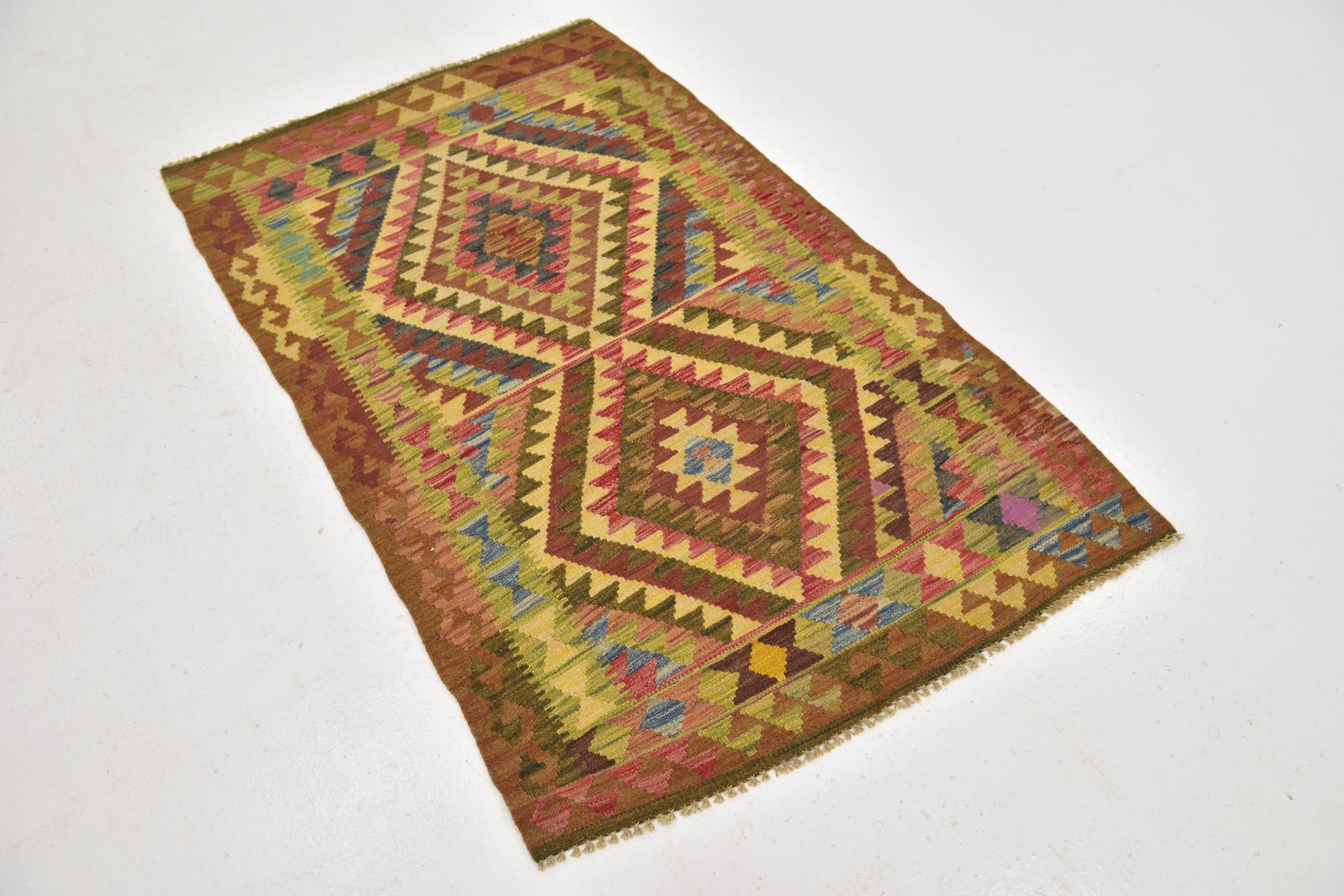 3' 2 x 6' Hand Woven Kilim Maymana Wool Runner Rug