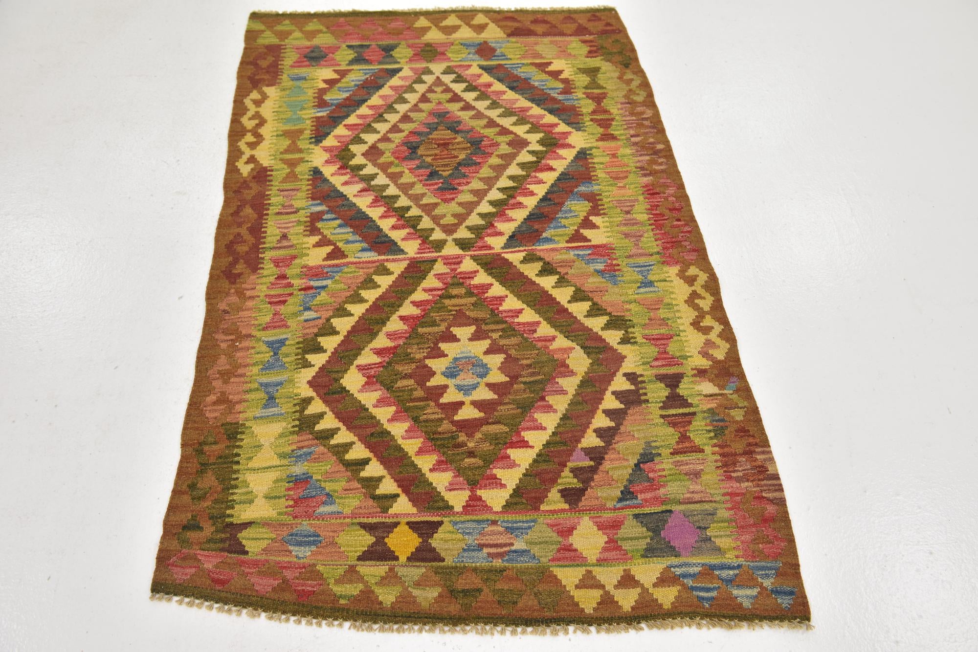 3' 2 x 6' Hand Woven Kilim Maymana Wool Runner Rug