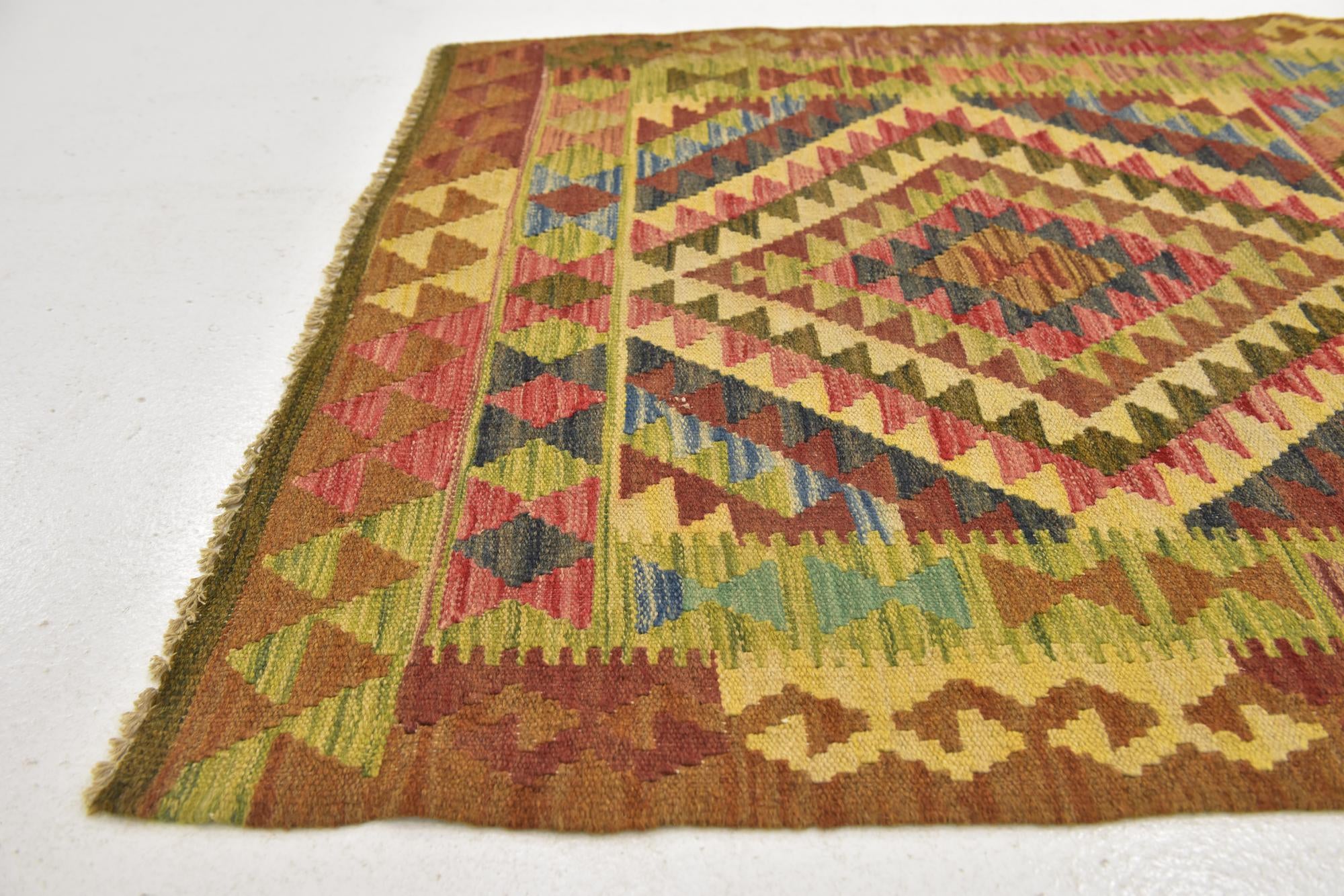 3' 2 x 6' Hand Woven Kilim Maymana Wool Runner Rug