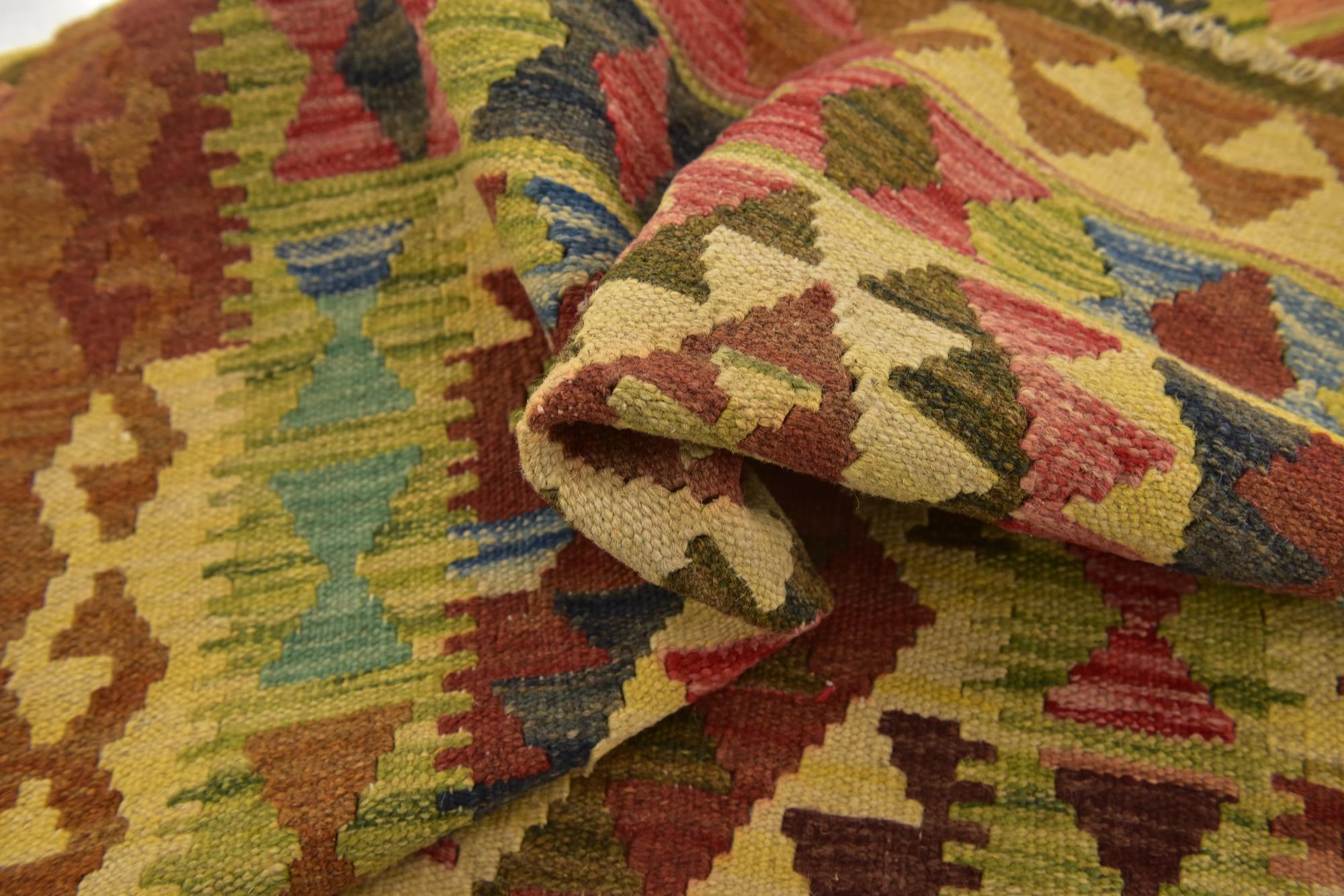3' 2 x 6' Hand Woven Kilim Maymana Wool Runner Rug