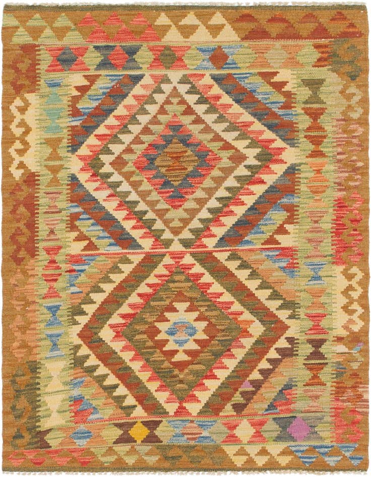 Detail image of 3' 2 x 6' Hand Woven Kilim Maymana Wool Runner Rug