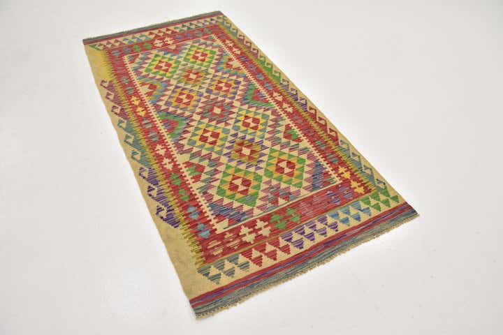 3' 3 x 6' 6 Hand Woven Kilim Maymana Wool Runner Rug