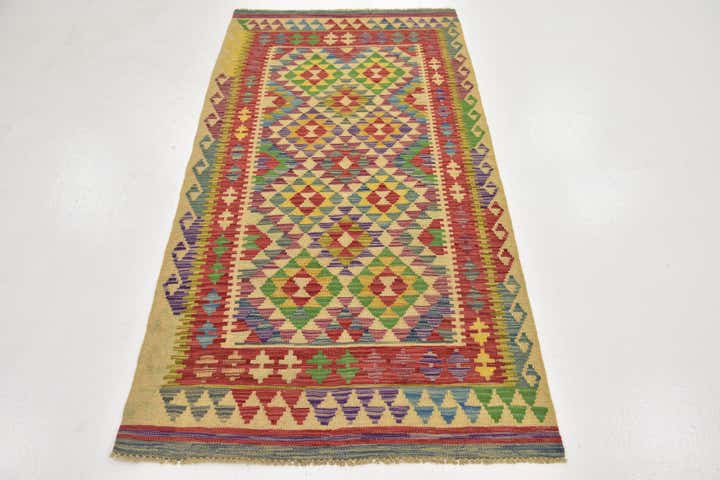 3' 3 x 6' 6 Hand Woven Kilim Maymana Wool Runner Rug