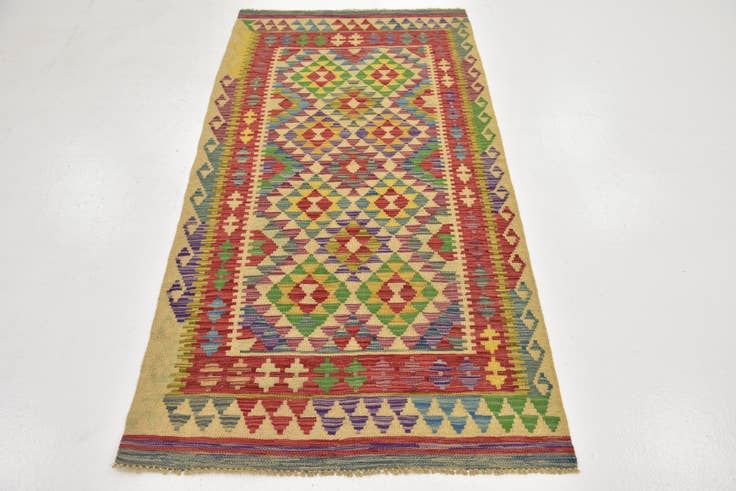 Detail image of 3' 3 x 6' 6 Hand Woven Kilim Maymana Wool Runner Rug