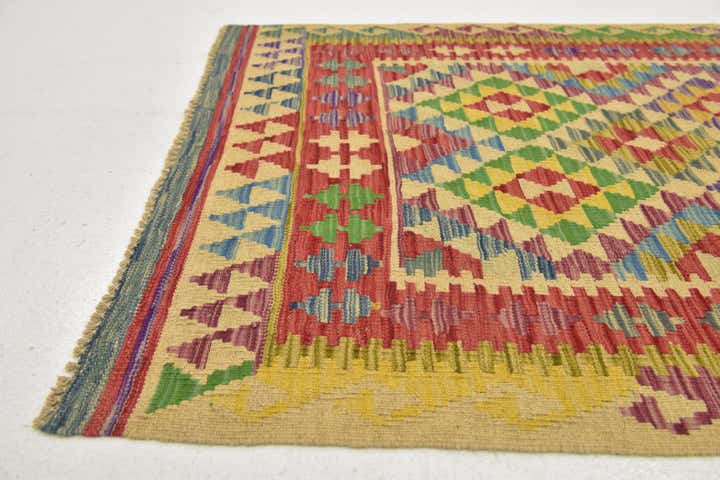 3' 3 x 6' 6 Hand Woven Kilim Maymana Wool Runner Rug
