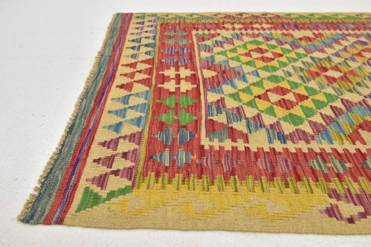 Detail image of 3' 3 x 6' 6 Hand Woven Kilim Maymana Wool Runner Rug