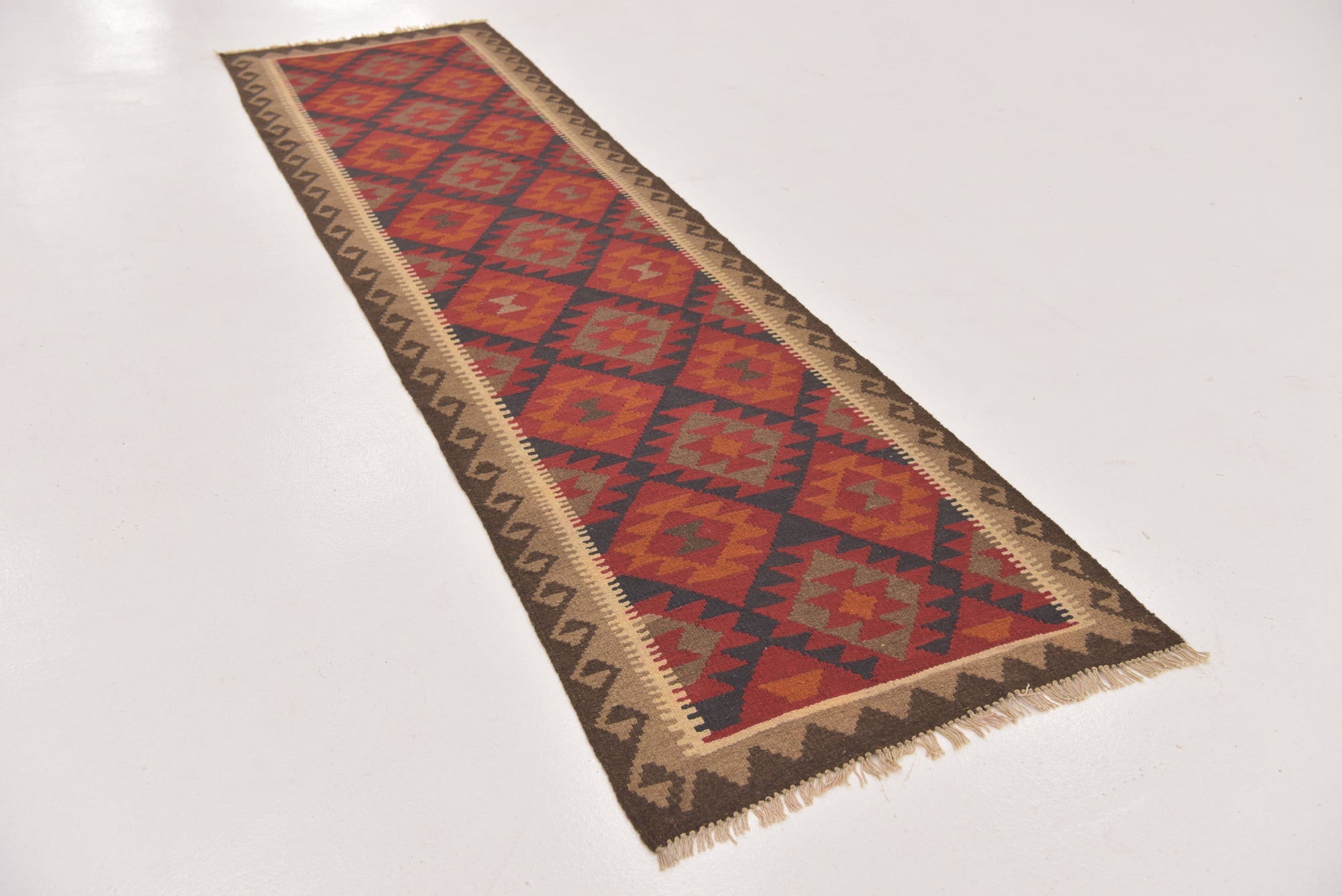 2' 8 x 10' Hand Woven Kilim Maymana Wool Runner Rug