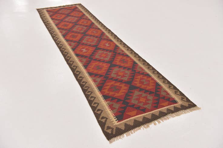 Detail image of 2' 8 x 10' Hand Woven Kilim Maymana Wool Runner Rug