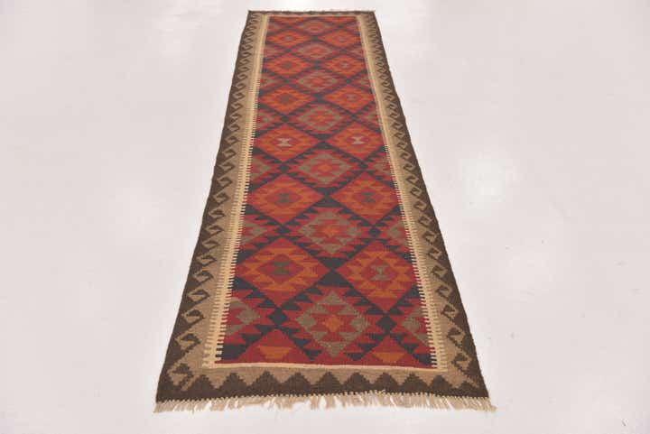 2' 8 x 10' Hand Woven Kilim Maymana Wool Runner Rug