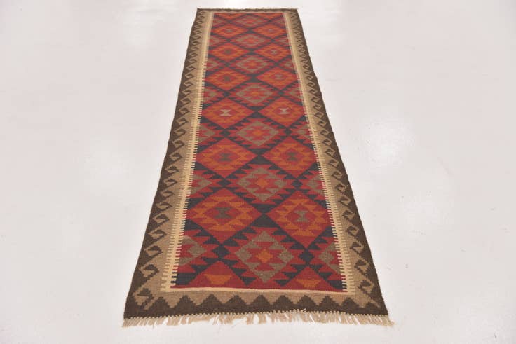 Detail image of 2' 8 x 10' Hand Woven Kilim Maymana Wool Runner Rug