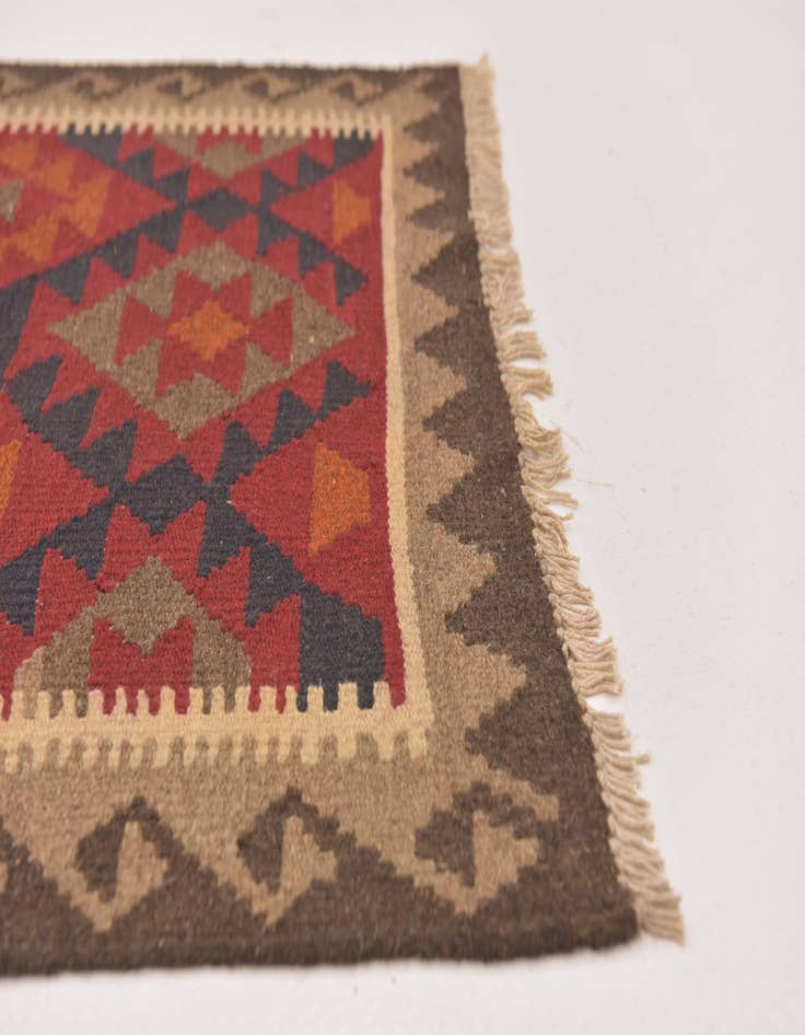 Detail image of 2' 8 x 10' Hand Woven Kilim Maymana Wool Runner Rug