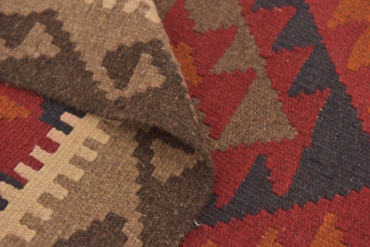 Detail image of 2' 8 x 10' Hand Woven Kilim Maymana Wool Runner Rug