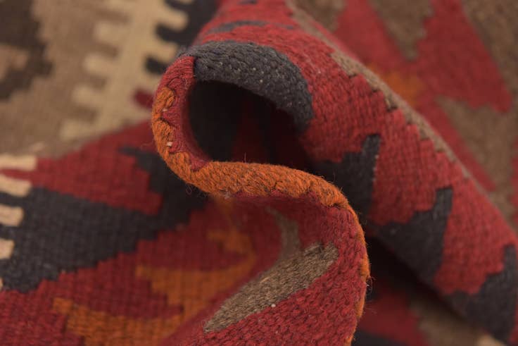 Detail image of 2' 8 x 10' Hand Woven Kilim Maymana Wool Runner Rug