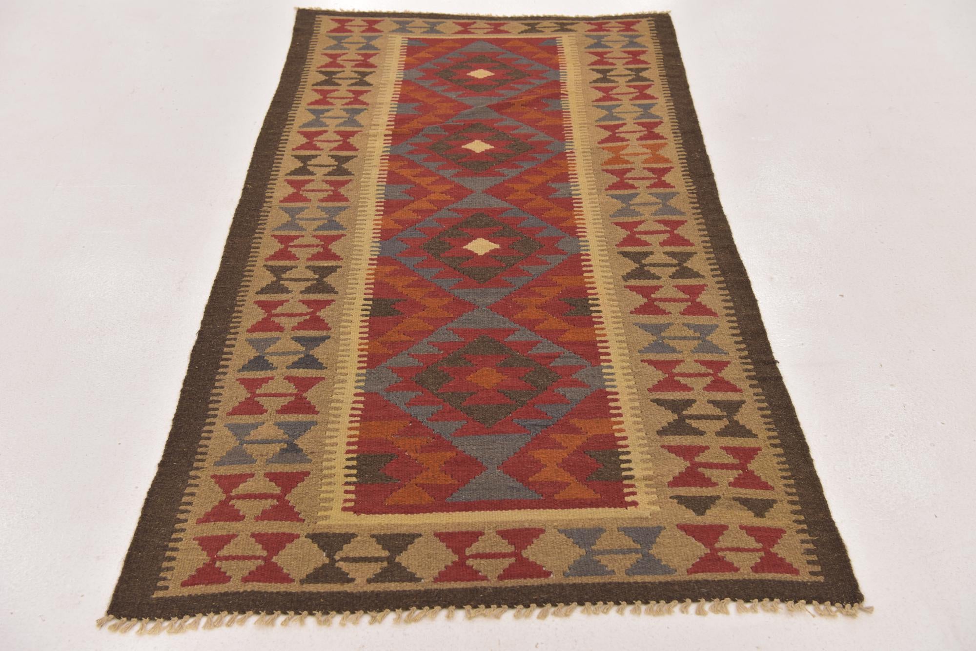 100cm x 195cm Tejido a mano Kilim Maymana Alfombra Lana Pasillera