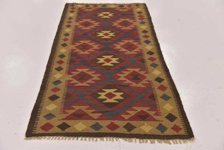 Detail image of 3' 3 x 6' 5 Hand Woven Kilim Maymana Wool Runner Rug