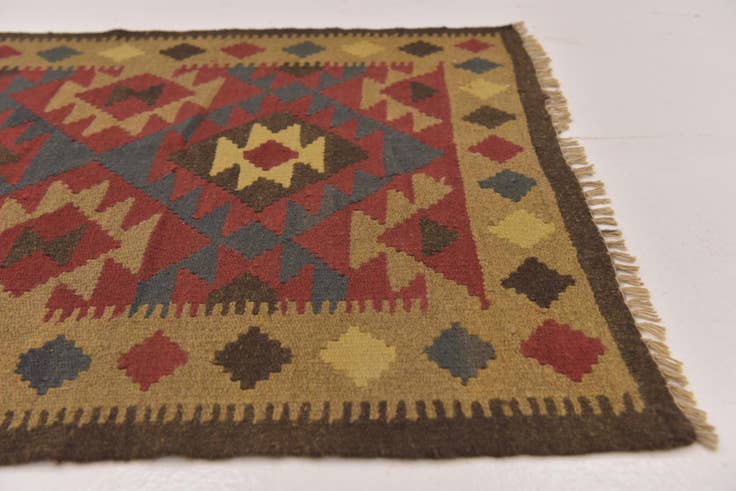 Detail image of 3' 3 x 6' 5 Hand Woven Kilim Maymana Wool Runner Rug