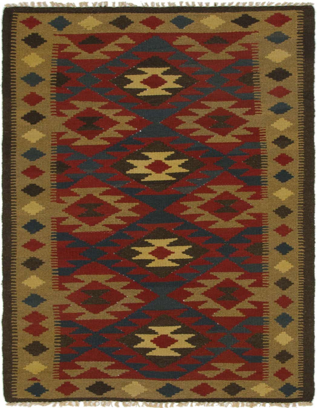 3' 3 x 6' 5 Hand Woven Kilim Maymana Wool Runner Rug