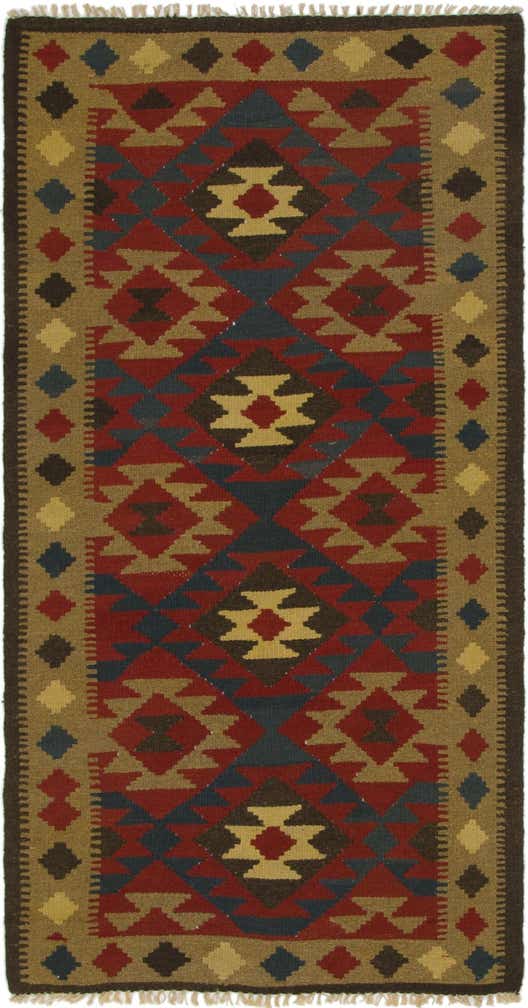 3' 3 x 6' 5 Hand Woven Kilim Maymana Wool Runner Rug