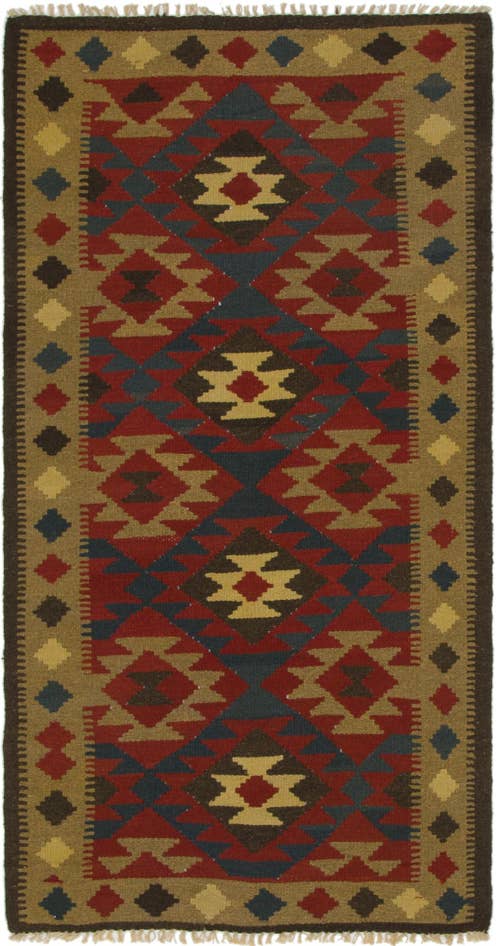 Detail image of 3' 3 x 6' 5 Hand Woven Kilim Maymana Wool Runner Rug