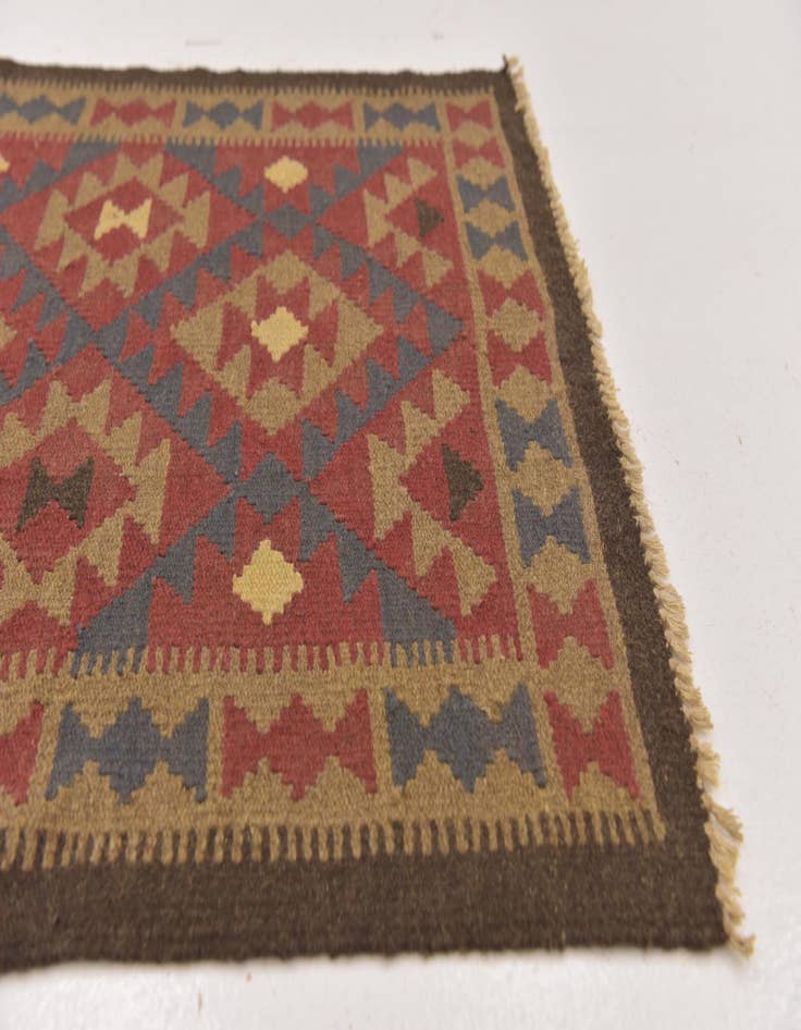 Detail image of 3' 2 x 6' 5  Hand Woven Kilim Maymana Wool Runner Rug