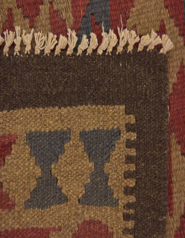 Detail image of 3' 2 x 6' 5  Hand Woven Kilim Maymana Wool Runner Rug