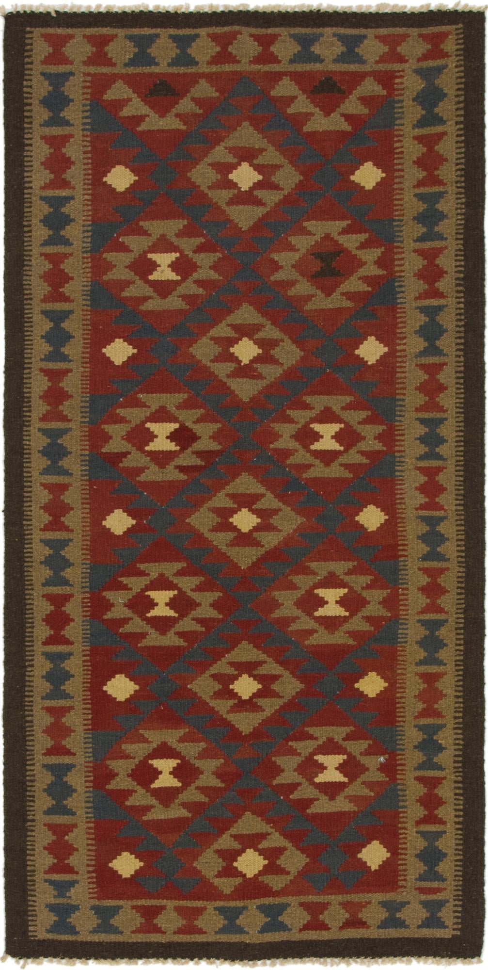 3' 2 x 6' 5 Hand Woven Kilim Maymana Wool Runner Rug