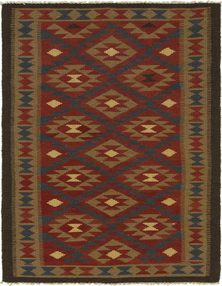 Detail image of 3' 2 x 6' 5 Hand Woven Kilim Maymana Wool Runner Rug