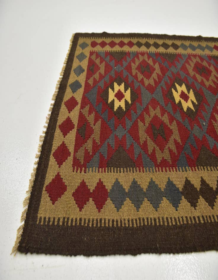 Detail image of 3' 3 x 6' 2  Hand Woven Kilim Maymana Wool Runner Rug