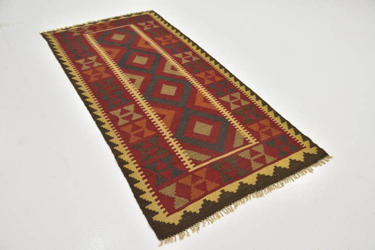 Detail image of 3' 4 x 6' 8 Hand Woven Kilim Maymana Wool Runner Rug