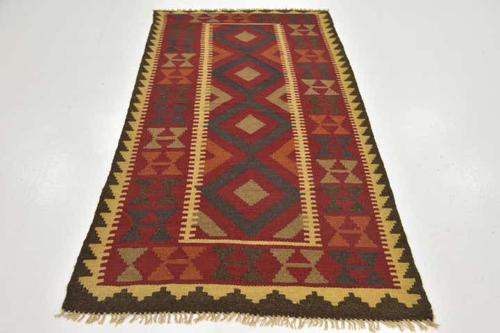 3' 4 x 6' 8 Hand Woven Kilim Maymana Wool Runner Rug