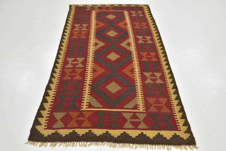 Detail image of 3' 4 x 6' 8 Hand Woven Kilim Maymana Wool Runner Rug