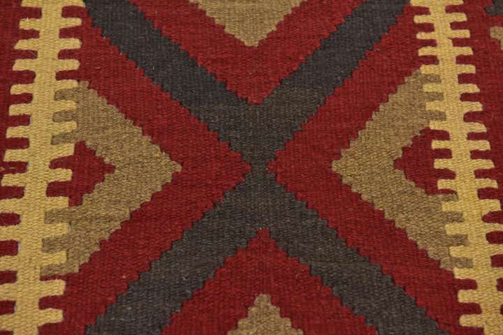 3' 4 x 6' 8 Hand Woven Kilim Maymana Wool Runner Rug