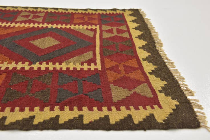 Detail image of 3' 4 x 6' 8 Hand Woven Kilim Maymana Wool Runner Rug