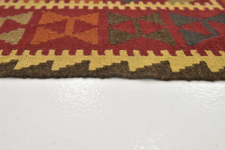 3' 4 x 6' 8 Hand Woven Kilim Maymana Wool Runner Rug