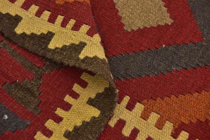 3' 4 x 6' 8 Hand Woven Kilim Maymana Wool Runner Rug
