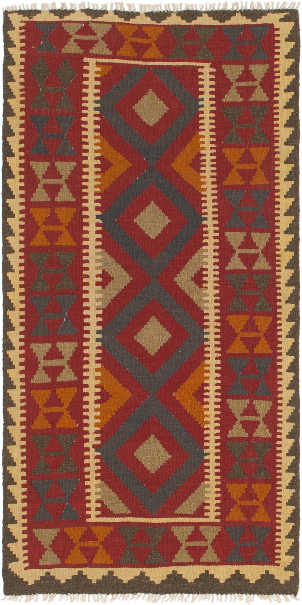 3' 4 x 6' 8 Hand Woven Kilim Maymana Wool Runner Rug