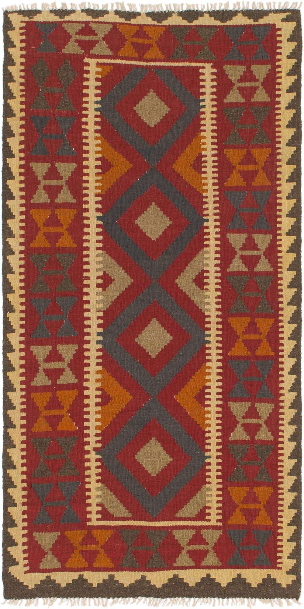 3' 4 x 6' 8 Hand Woven Kilim Maymana Wool Runner Rug