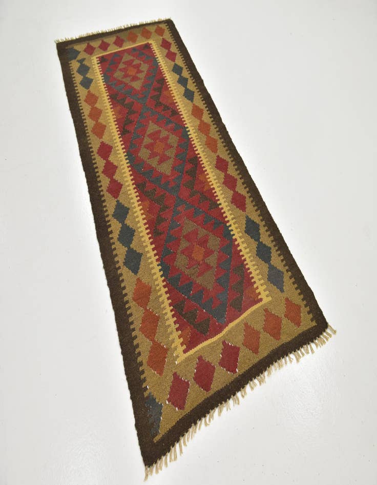 Detail image of 3' 2 x 6' 5  Hand Woven Kilim Maymana Wool Runner Rug