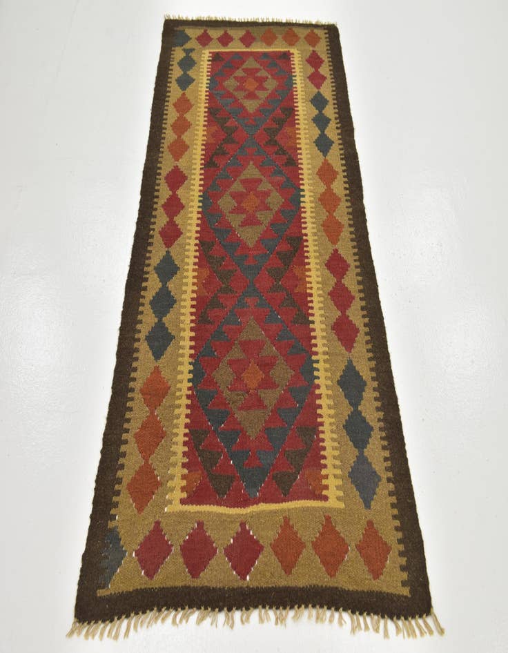 Detail image of 3' 2 x 6' 5  Hand Woven Kilim Maymana Wool Runner Rug