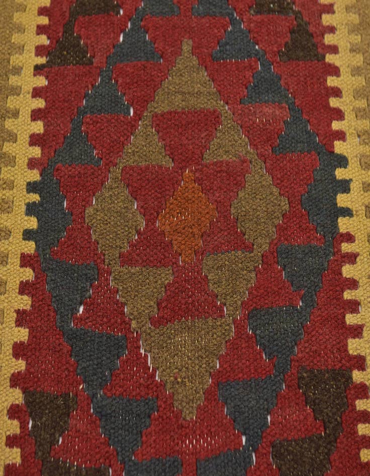 Detail image of 3' 2 x 6' 5  Hand Woven Kilim Maymana Wool Runner Rug