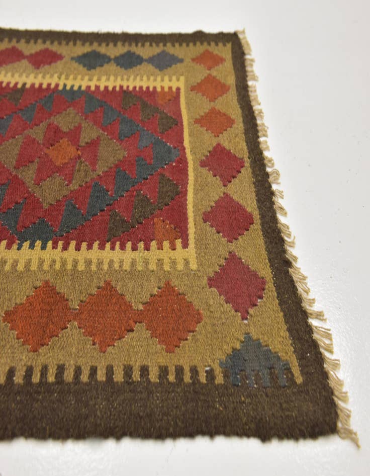Detail image of 3' 2 x 6' 5  Hand Woven Kilim Maymana Wool Runner Rug