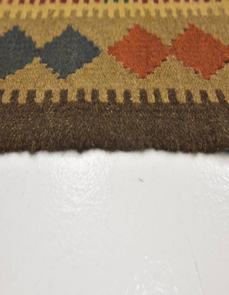 Detail image of 3' 2 x 6' 5  Hand Woven Kilim Maymana Wool Runner Rug