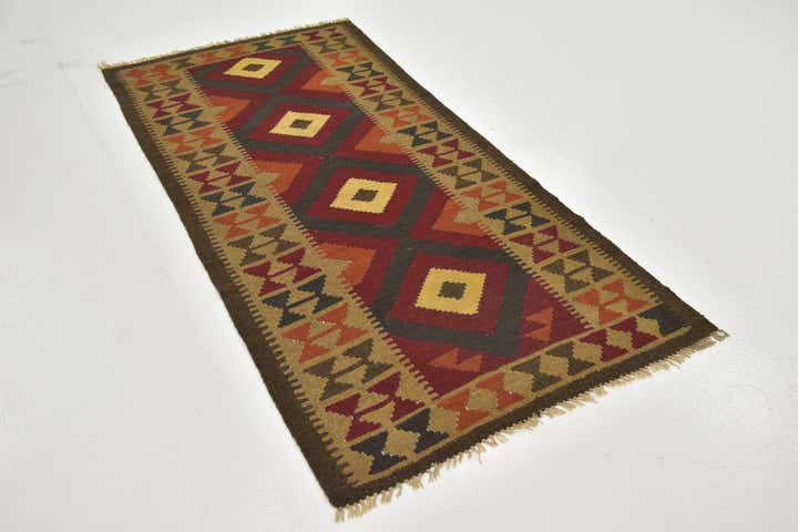 3' 2 x 6' 6 Hand Woven Kilim Maymana Wool Runner Rug