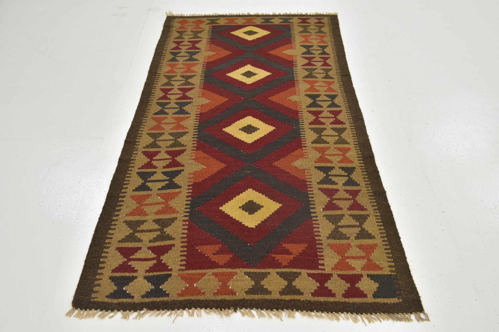3' 2 x 6' 6 Hand Woven Kilim Maymana Wool Runner Rug