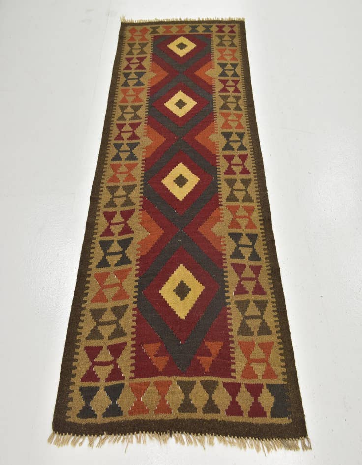 Detail image of 3' 2 x 6' 6  Hand Woven Kilim Maymana Wool Runner Rug