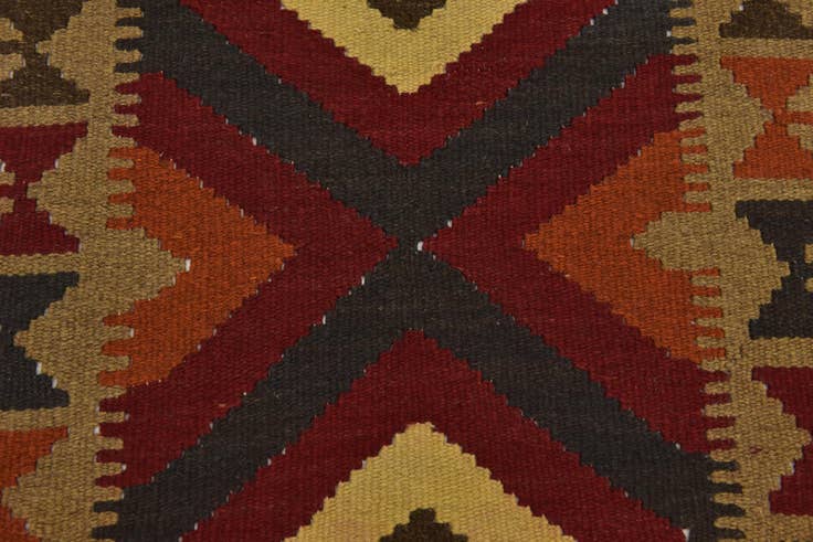 Detail image of 3' 2 x 6' 6 Hand Woven Kilim Maymana Wool Runner Rug